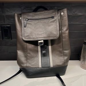 Coach Leather Back Pack - Brown with Tan and Black Stripe